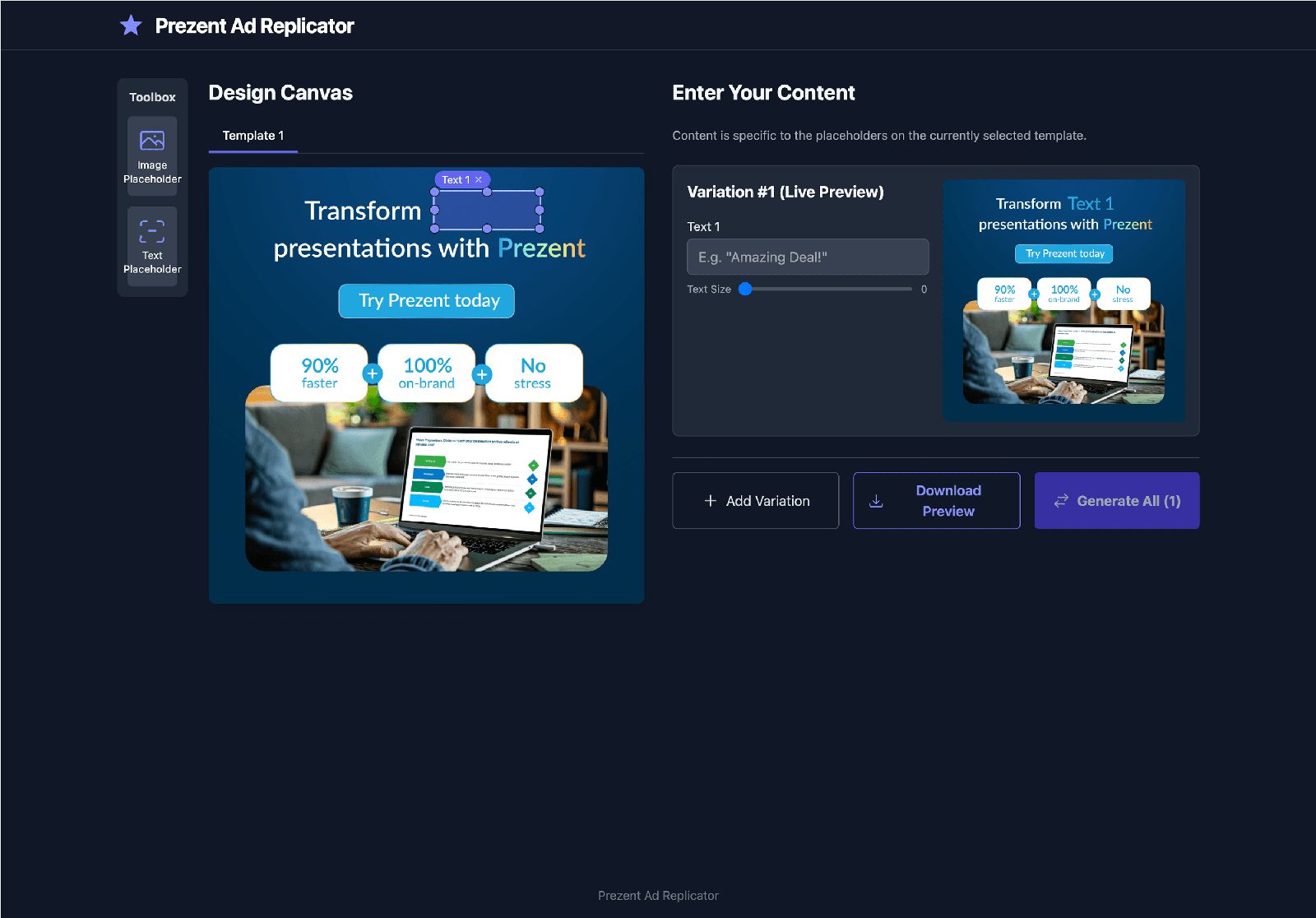 Ad replicator, design canvas