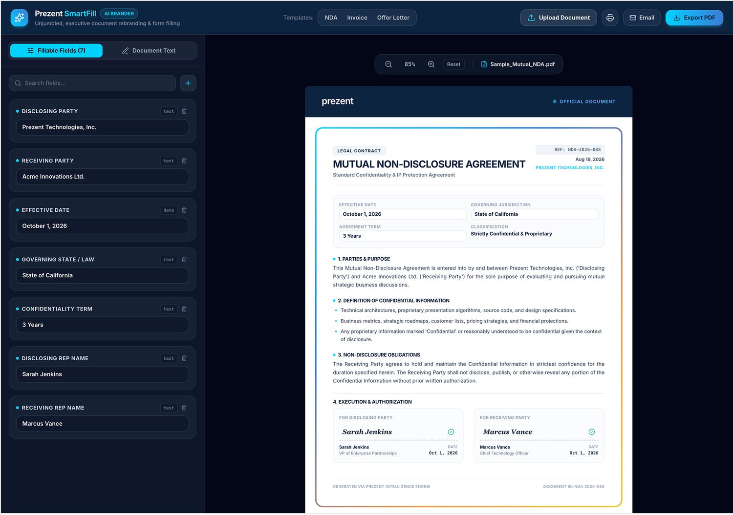Branded document generator output